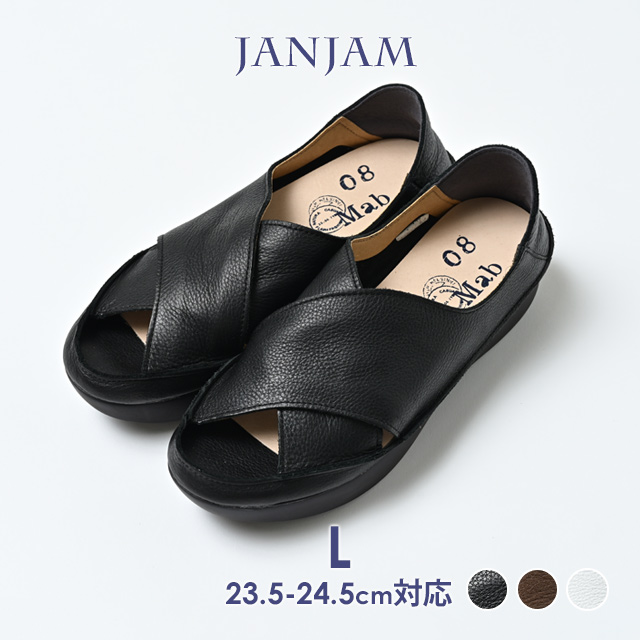 JANJAM ラップレザーサンダル 大きいサイズ レディース ローヒール