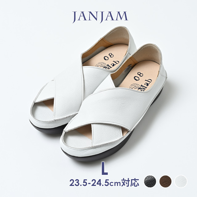 JANJAM ラップレザーサンダル 大きいサイズ レディース ローヒール 