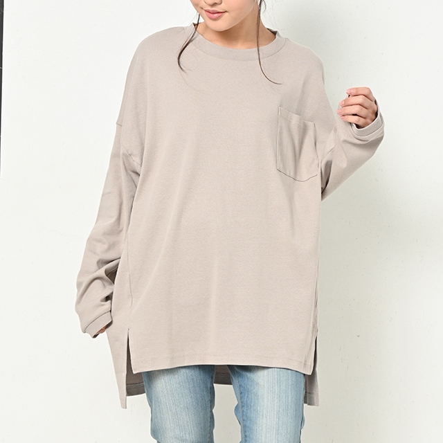 JANJAM Tシャツ 大きいサイズ レディース 長袖 胸ポケット U
