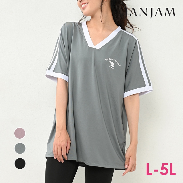 Tシャツ 大きいサイズ レディース Vネック ユニフォーム風 スポーツウェア L LL 3L 4L ...
