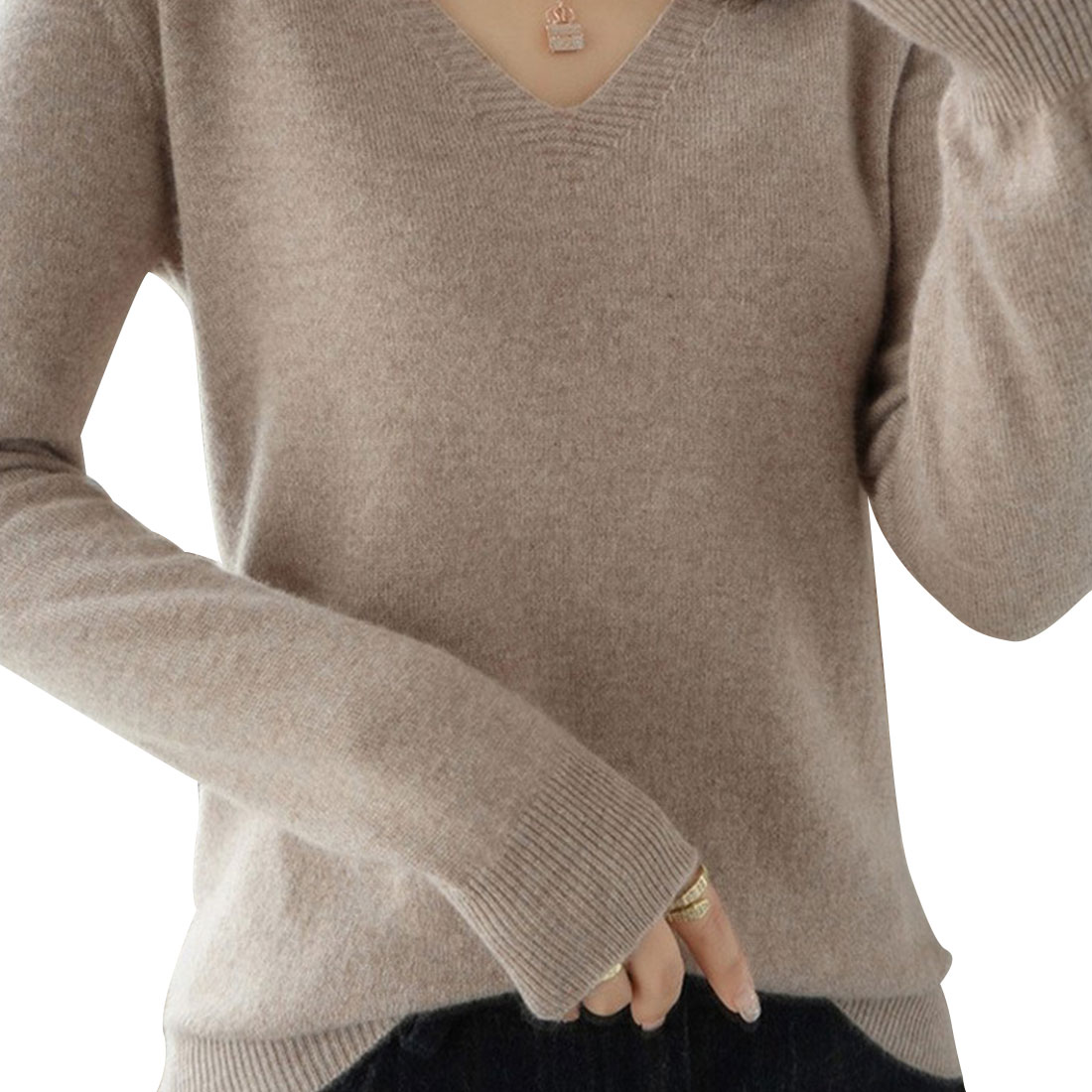 Vネックセーター レディース プルオーバー 無地 ウールセーター ニット