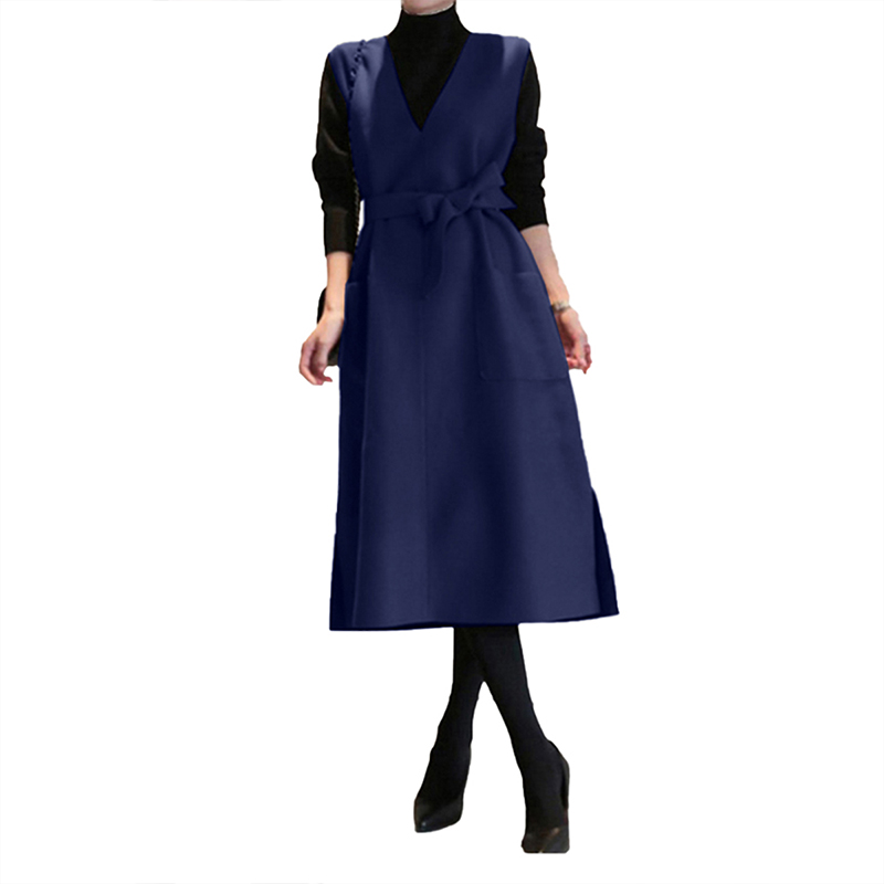 ジャンパースカートワンピース厚手冬物防寒きれいめマキシ丈袖なし