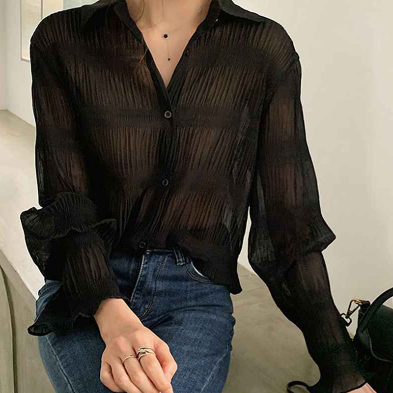 シャツブラウス レディース シフォントップス おしゃれ 透け感