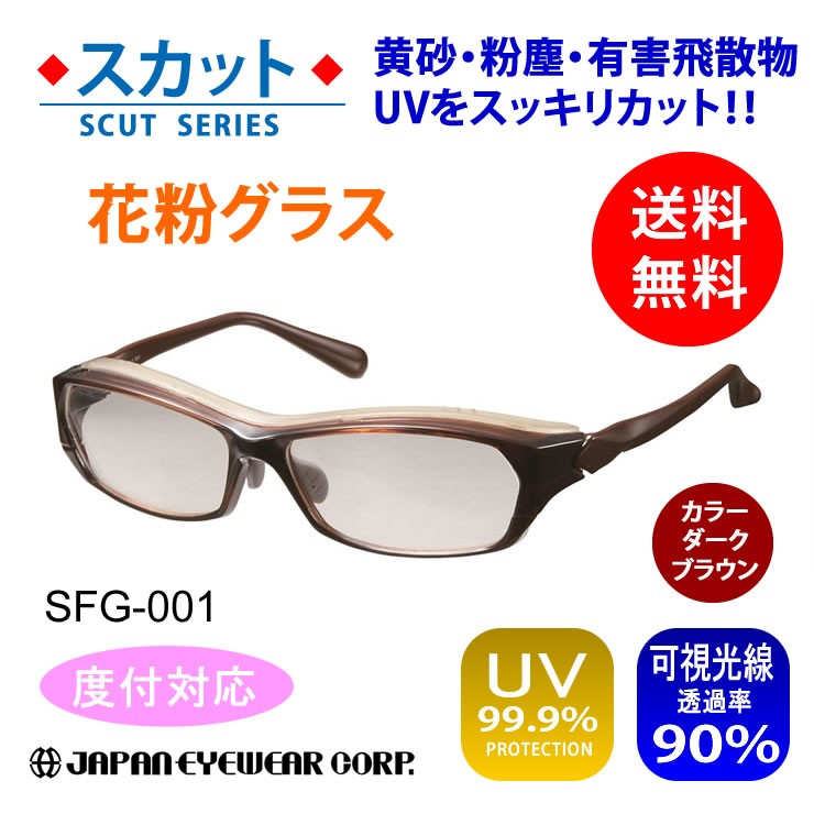 花粉 メガネ グラス 度付 対応 SFG-001 クリア ダークブラウン