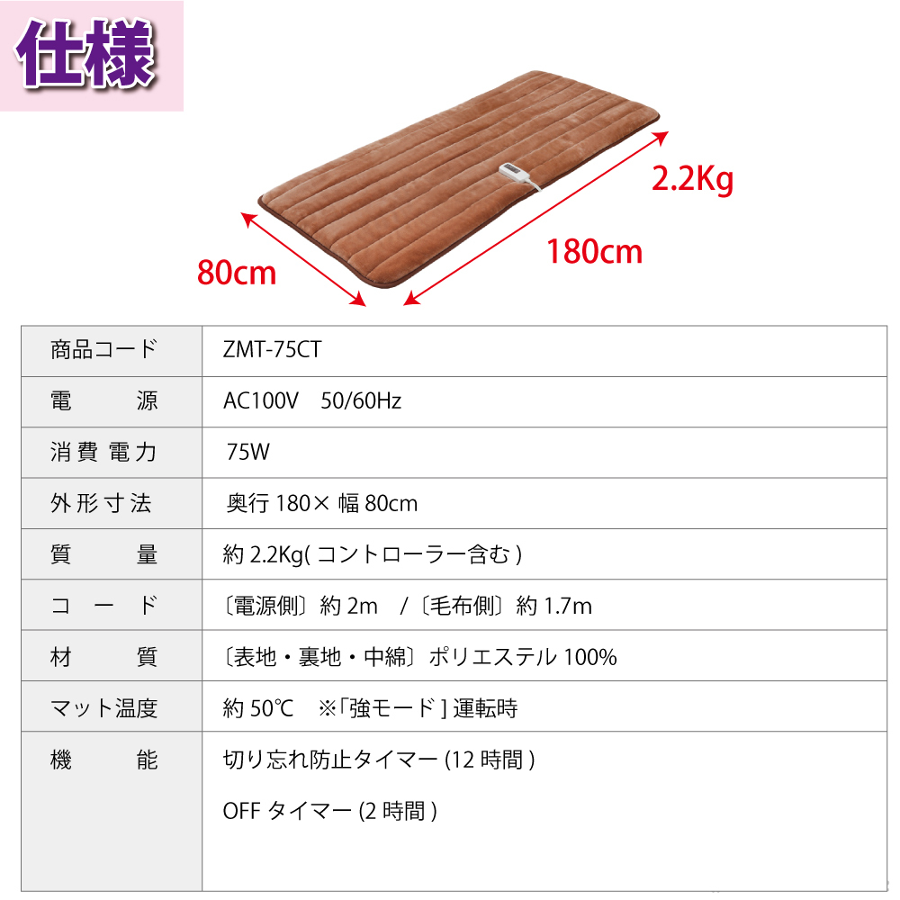 ホットカーペット ホットマット 電熱マット 一人用サイズ ゼンケン