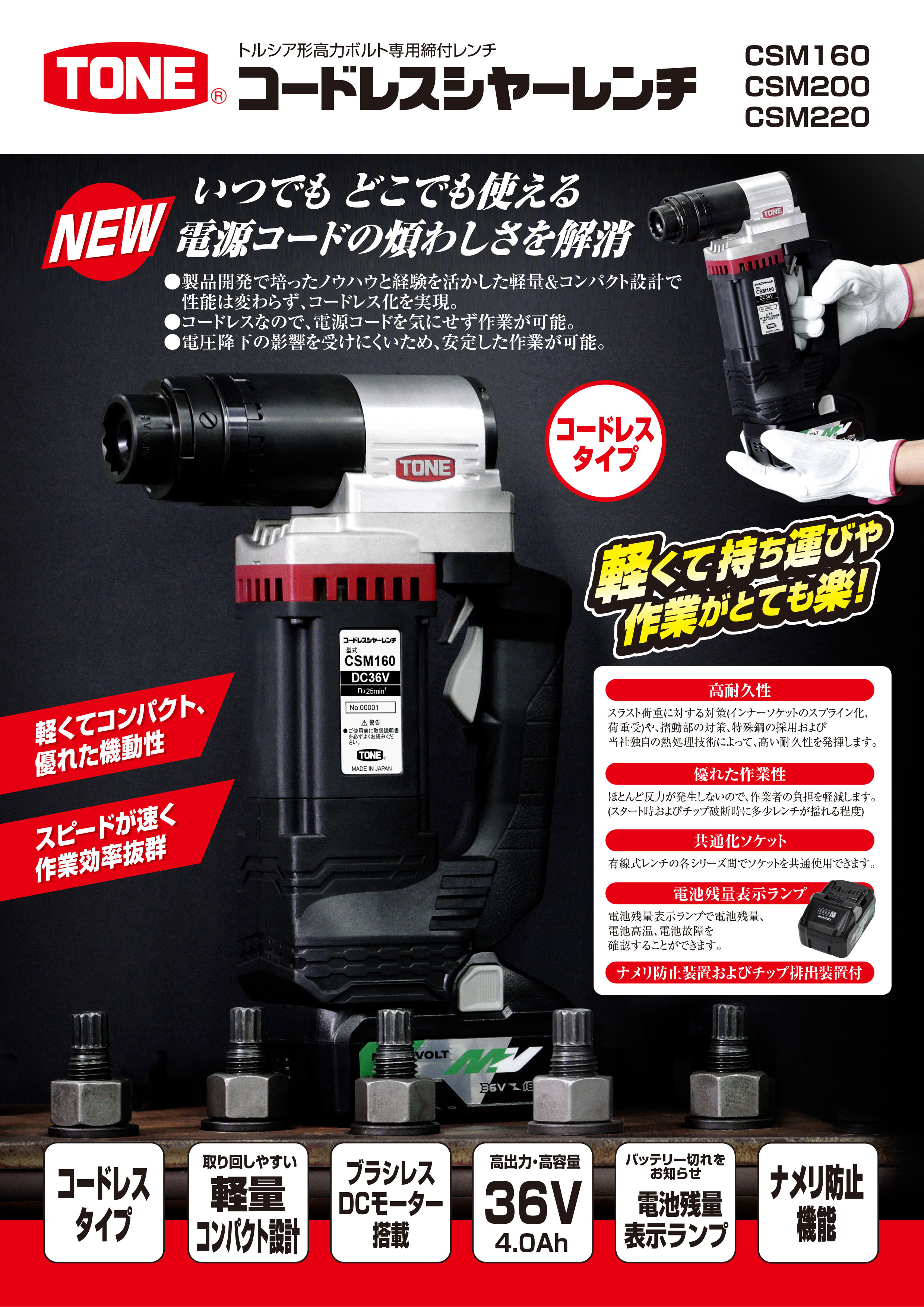 TONE（トネ） 【新入荷】【オススメ】〈トネ〉 コードレスシヤーレンチ 