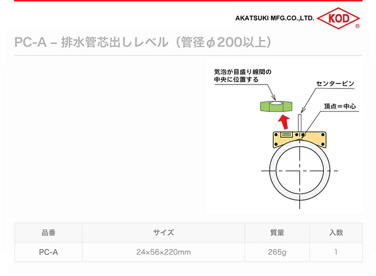 KOD〉 配水管芯出しレベル PC-A : 4993711584036 : プロ工具のJapan