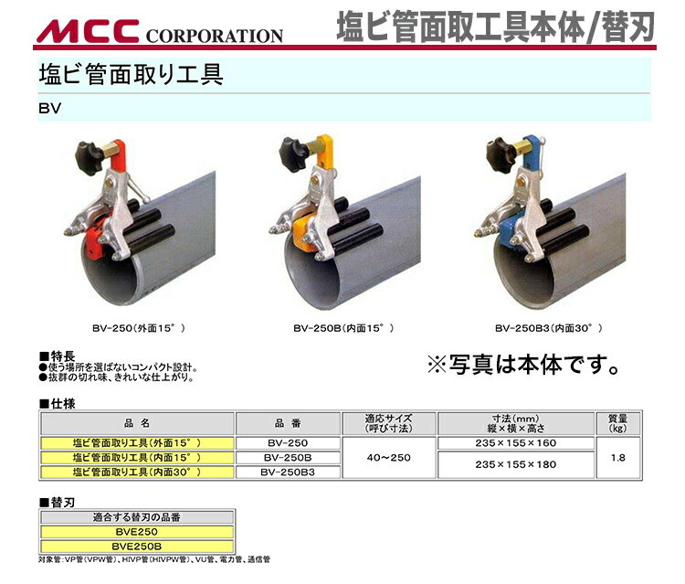 新着商品 〈MCC〉塩ビ管面取工具 替刃 BVE250 :4989065106918:プロ工具