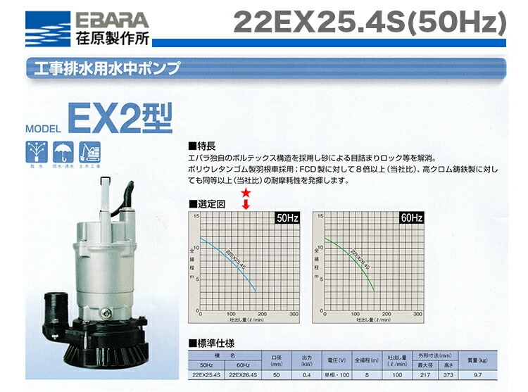 エバラ〉工事排水用水中ポンプ 22EX25.4S(50Hz) : ebara-22ex254s