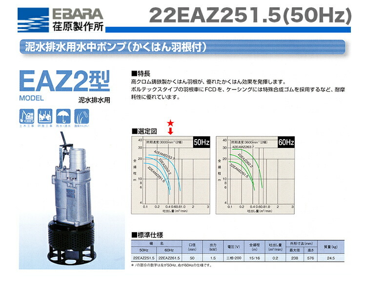 エバラ ポンプ エバラ 渦巻ポンプ 給水ポンプ 80SF63.7B モーター付 60HZ 3.7kW