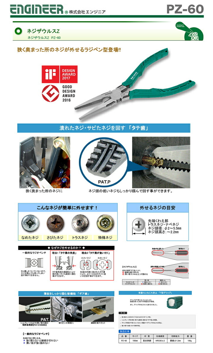 エンジニア〉ネジザウルスＺ PZ-60 : 4989833039622 : プロ工具のJapan 