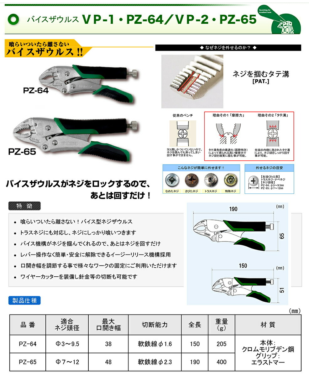 エンジニア〉バイスザウルスＶＰ-1 PZ-64 :4989833039677:プロ工具のJapan-Tool - 通販 - Yahoo!ショッピング