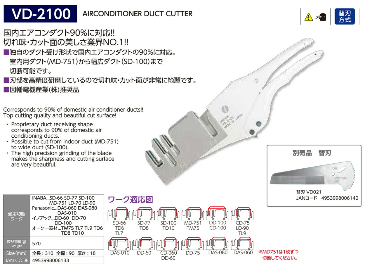 VICTOR〉エアコンダクトカッター VD2100 : 4953998006133 : プロ工具の