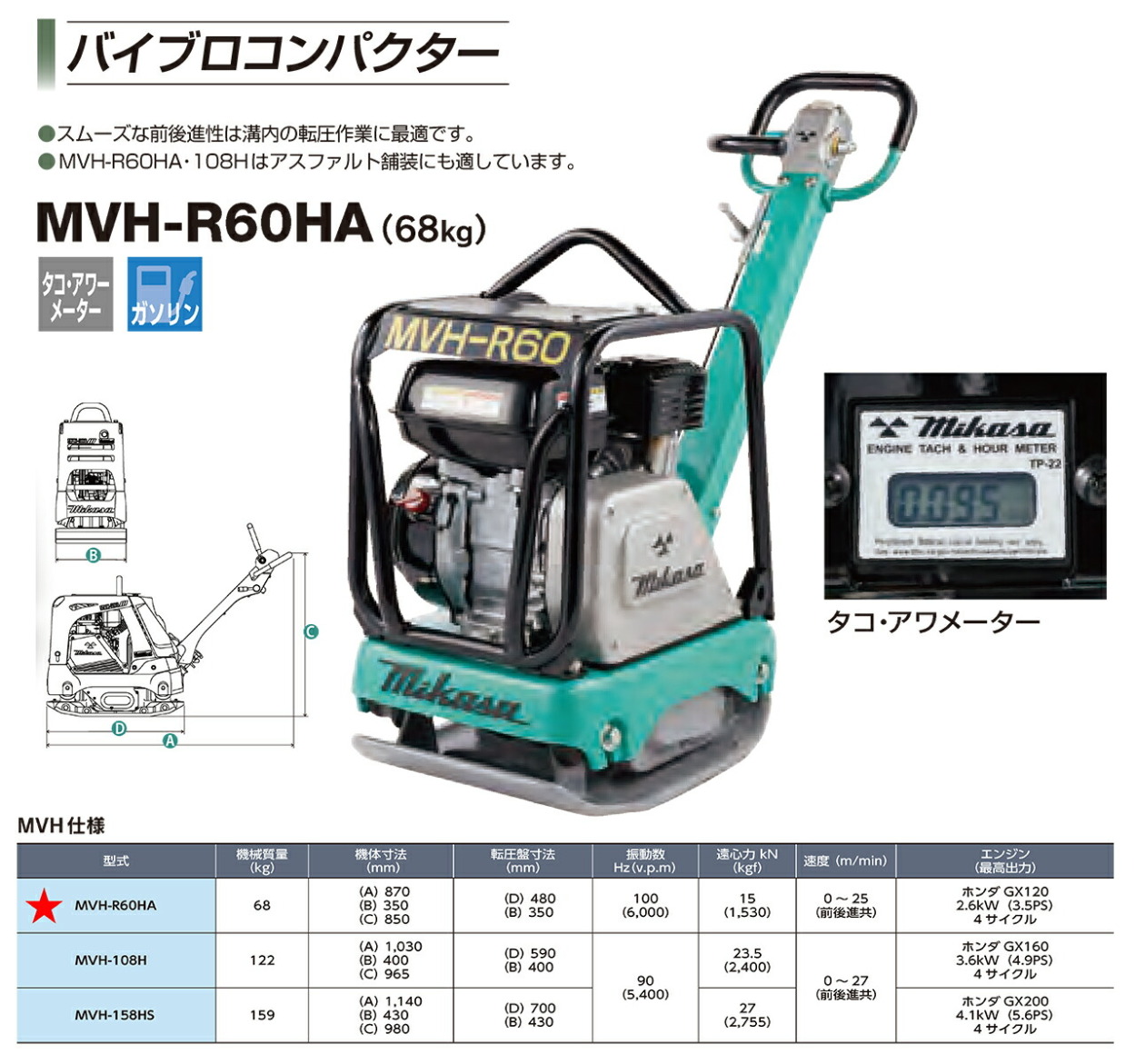 hiro様の専用 代引不可 〈三笠産業〉バイブロコンパクター MVH-R60HA : プロ
