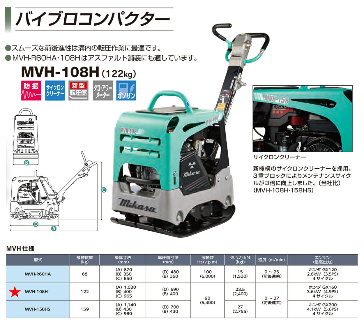バイブロコンハクター　MVH-108H　中古品 代引不可 〈三笠産業〉バイブロコンパクター MVH-108H : プロ工具の