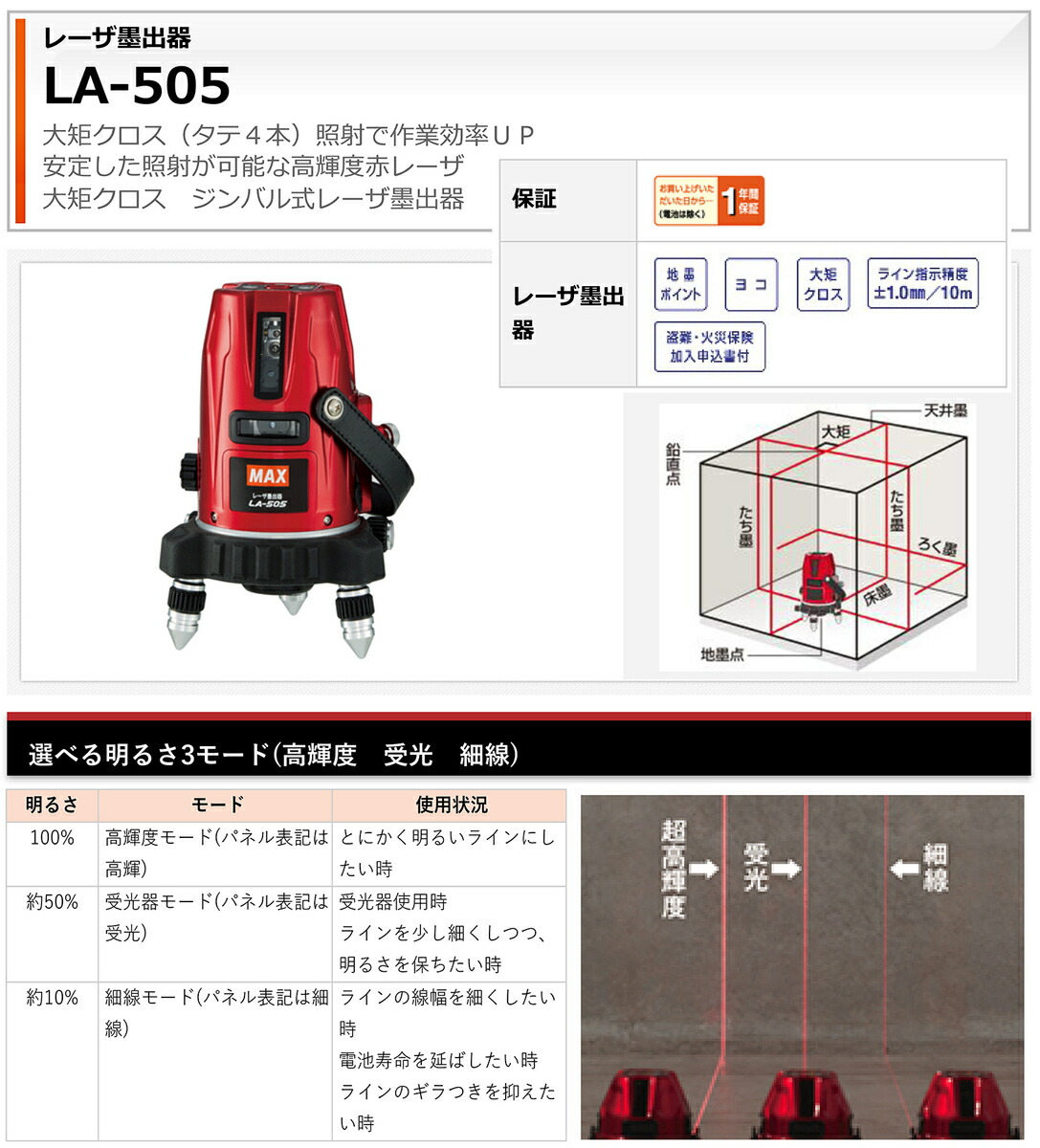 マックス（MAX） 【オススメ】マックス レーザー墨出器 LA-505 JAN