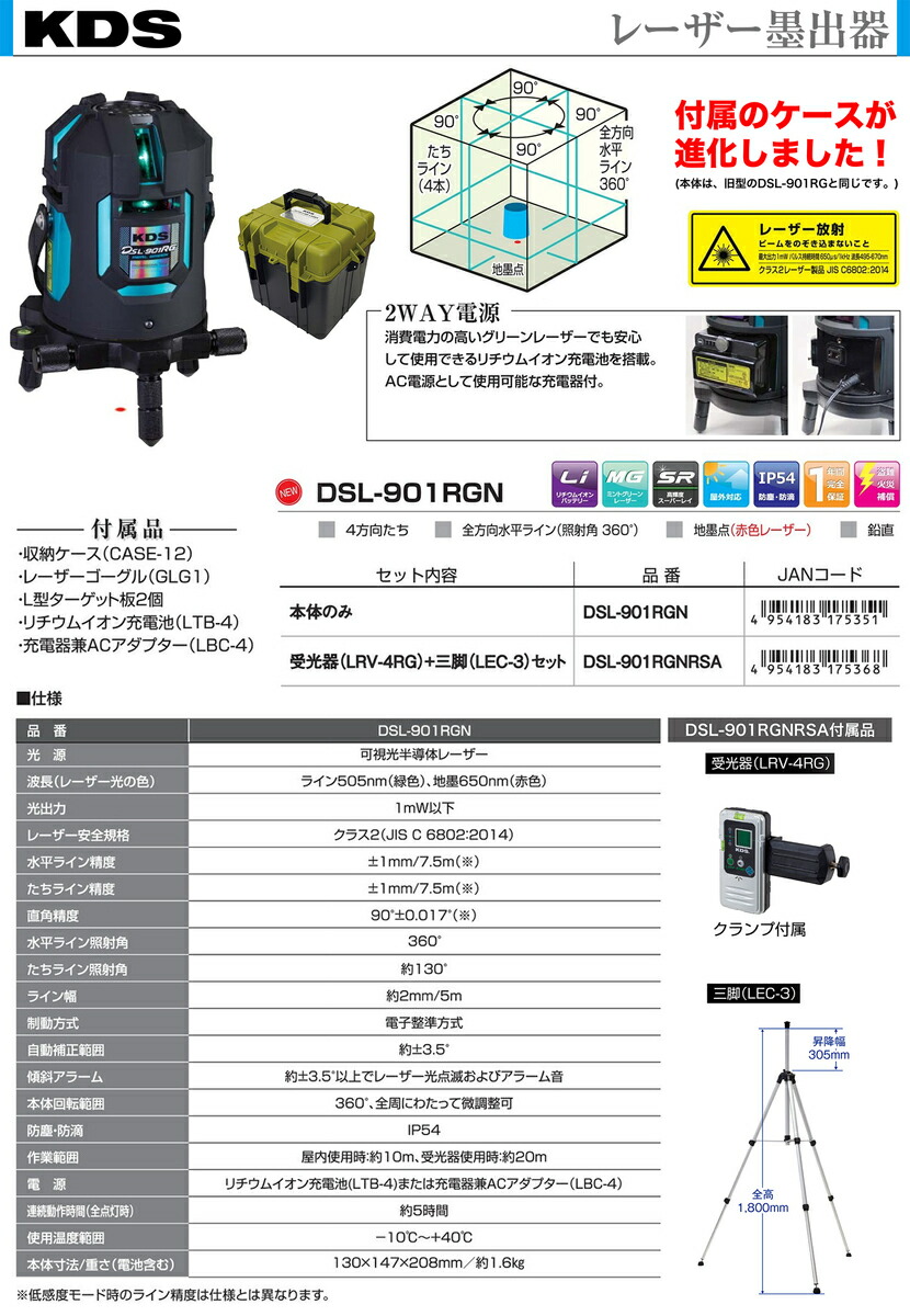 本体のみ】〈KDS〉電子整準ミントグリーンレーザー墨出器 DSL-901RGN