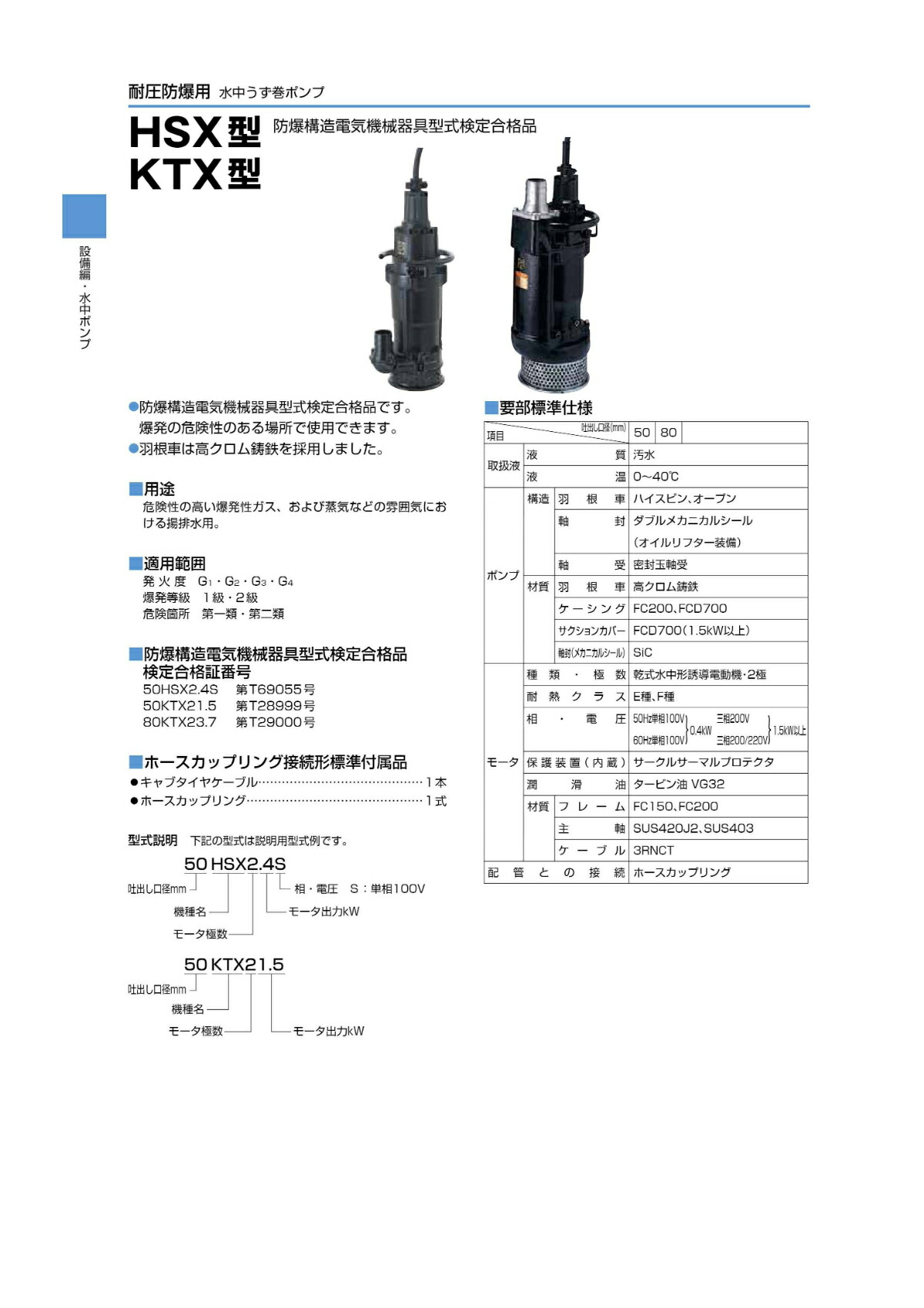 ツルミポンプ 〈ツルミ〉50HSX2.4S 50Hz 東日本用 耐圧防爆用