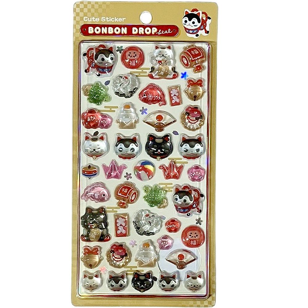 【正規品！】ボンボンドロップシールセット ボンボンドロップシール 縁起物 招き猫 鶴亀 福だるま 正月飾り 正規品