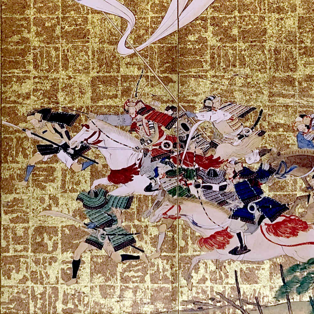 お値下げ屏風絵　六曲　流鏑馬図　日本 名画屏風「源平屋島の合戦図」六曲一双屏風 : 日本のおみやげ専門店