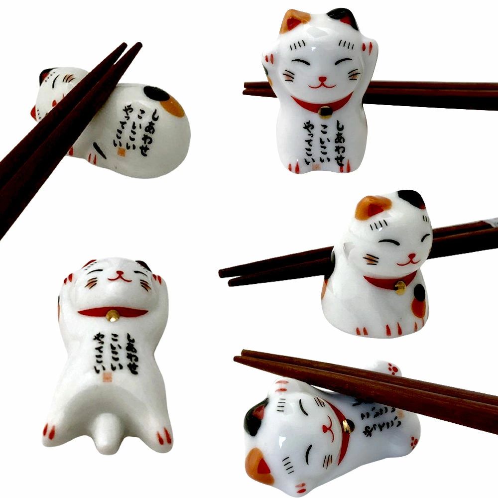 幸せ猫ちゃん 箸置き 5個セット プラケース入り ねこグッズ 癒しグッズ