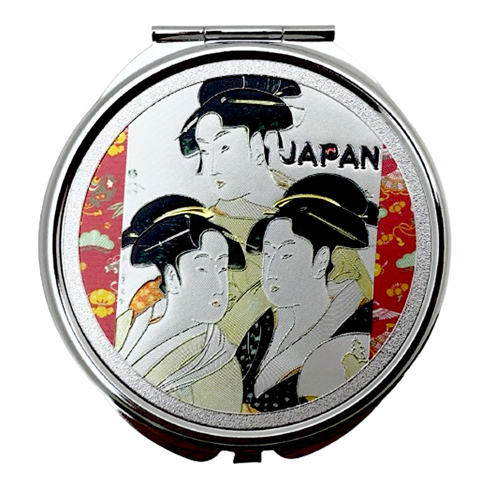 【希少】1964年 東京オリンピック 埼玉県 贈呈記念品 手鏡 歌麿 浮世絵 コンパクトミラー 浮世絵 喜多川歌麿 三美人 軽量 薄型 両面コンパクト