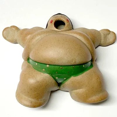 ネズミ 鼠 お相撲さん 相撲取り 陶器製 土俵付き 2匹セット レア
