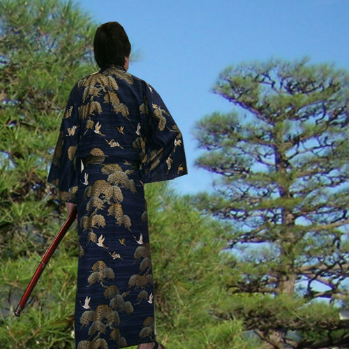 外国人向け綿着物 松に鶴