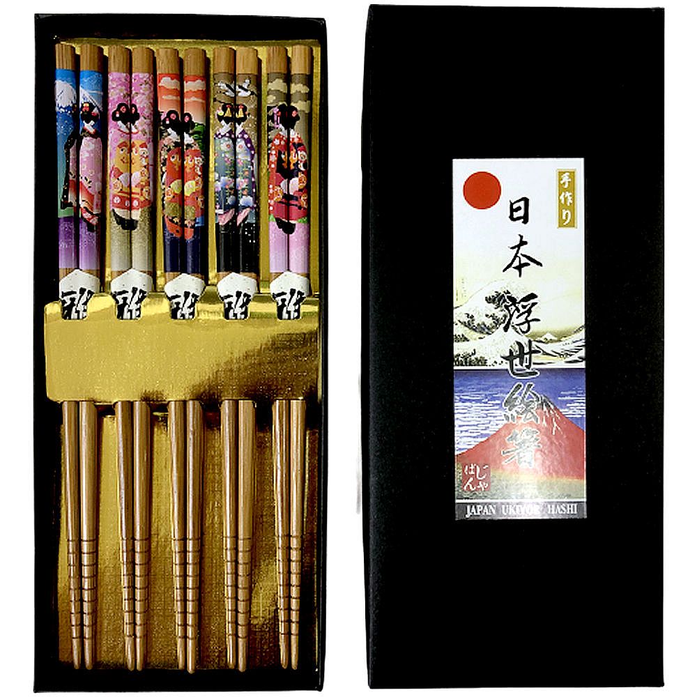 山下工芸 Yamashita kogei 富士山 5膳 富士の四季 箸セット 木製箸5膳セット 舞妓さん シリーズ 富士山 桜 竹箸 京都 舞子