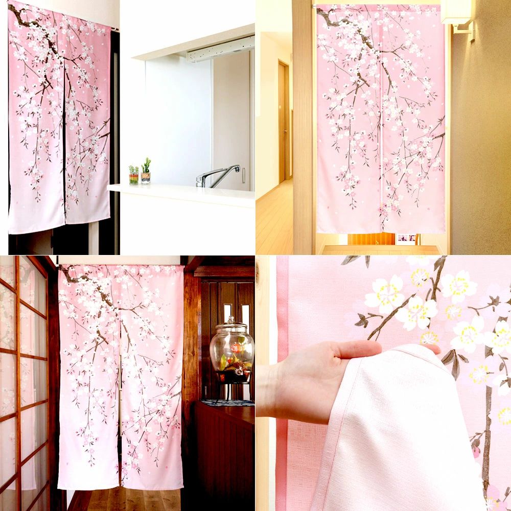 桜の花模様の薄いピンクのれん のれん 桜 しだれざくら ピンク 暖簾 85X150cm 日本のお土産