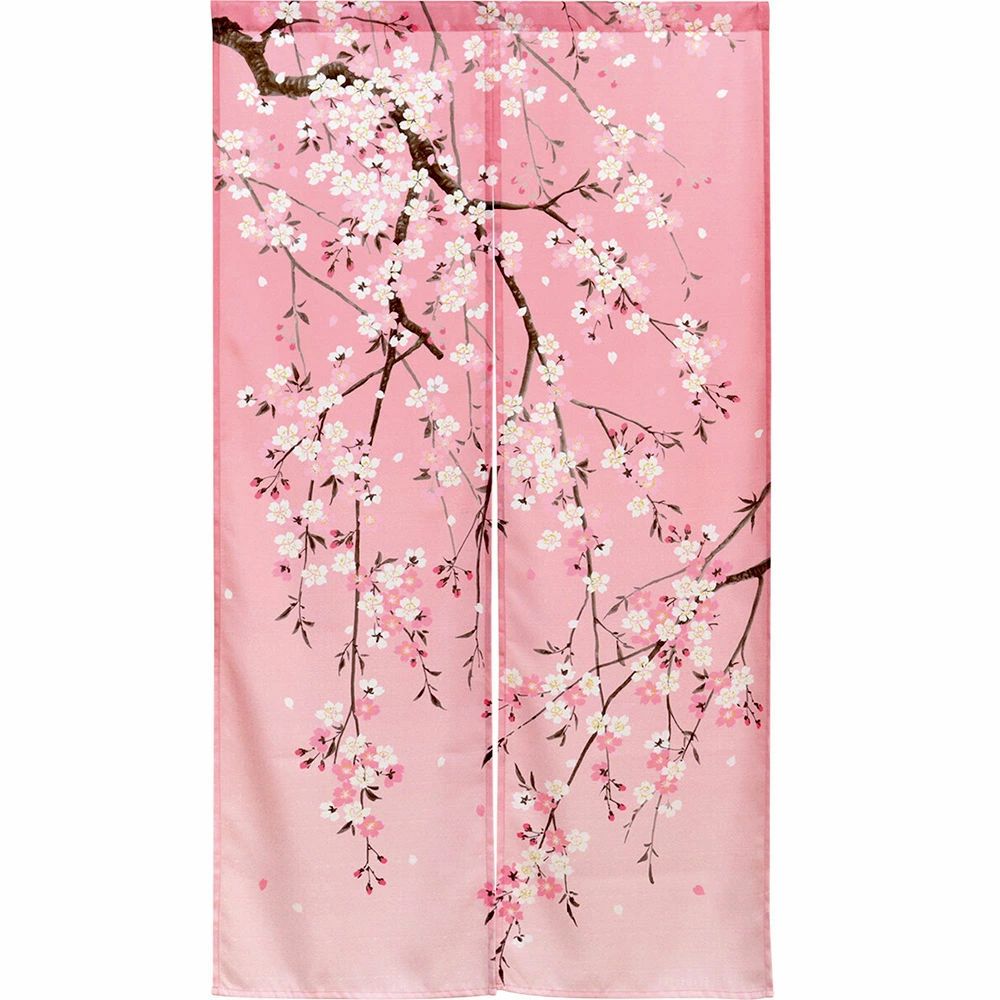 桜の花模様の薄いピンクのれん のれん 桜 しだれざくら ピンク 暖簾 85X150cm 日本のお土産