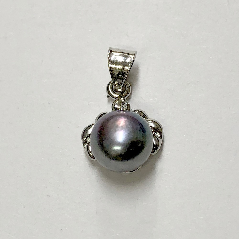 ハンドメイド シルバー　パール　オーバル　ブラック　サングラス　淡水パール 淡水パール・カジュアルペンダント黒真珠 fp02bk 7.5mm メール便