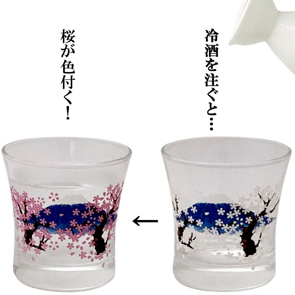 冷たいものを注ぐと桜が色付く 冷感 冷酒 グラス 富士桜