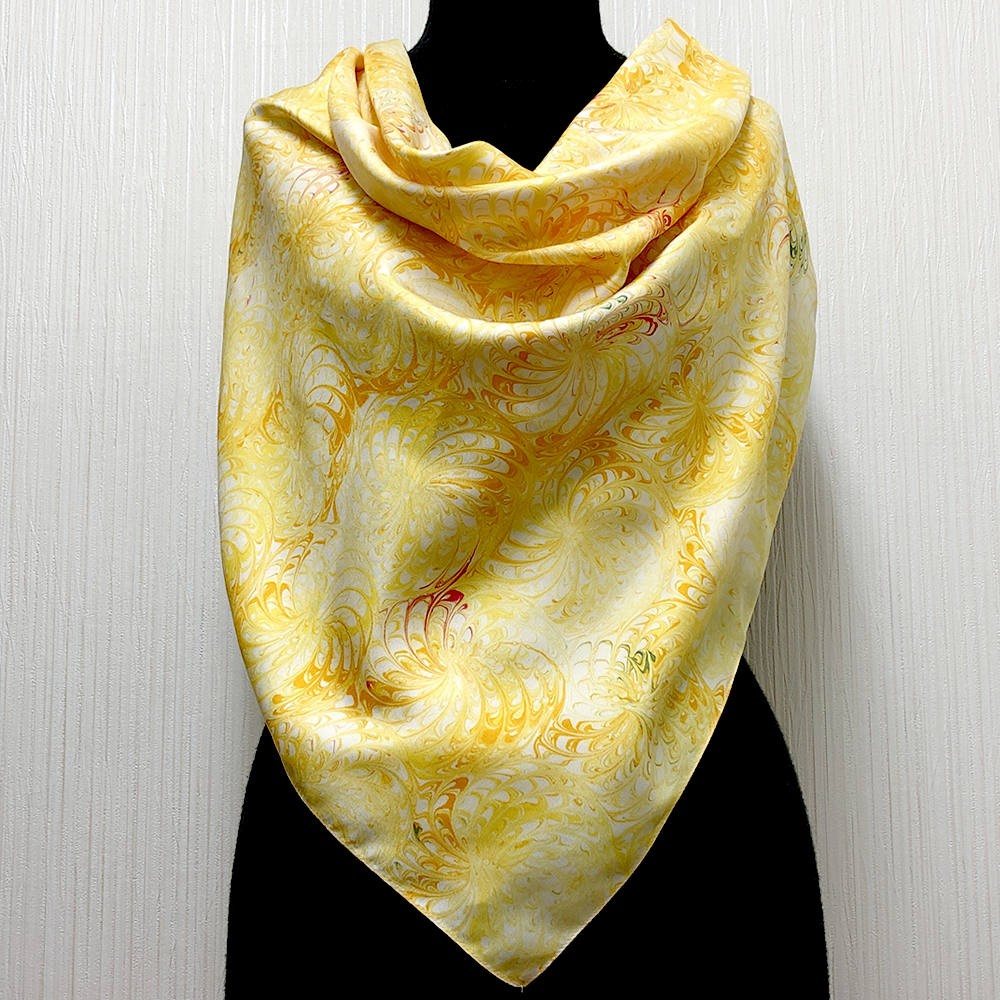 大判シルクスカーフ マドレー染め イエロー 日本製 絹製品 シルク100