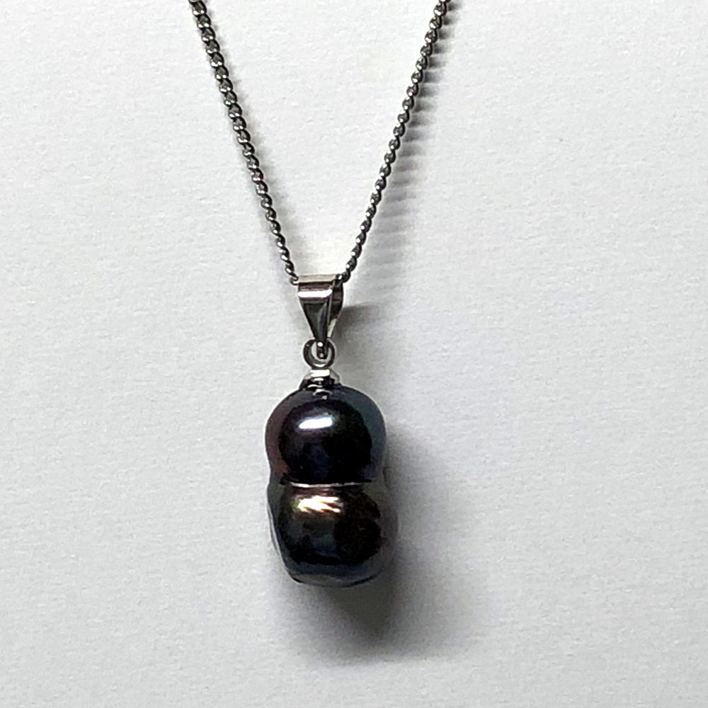 本真珠 ペンダント ブラック・ツインパール ネックレス アクセサリー