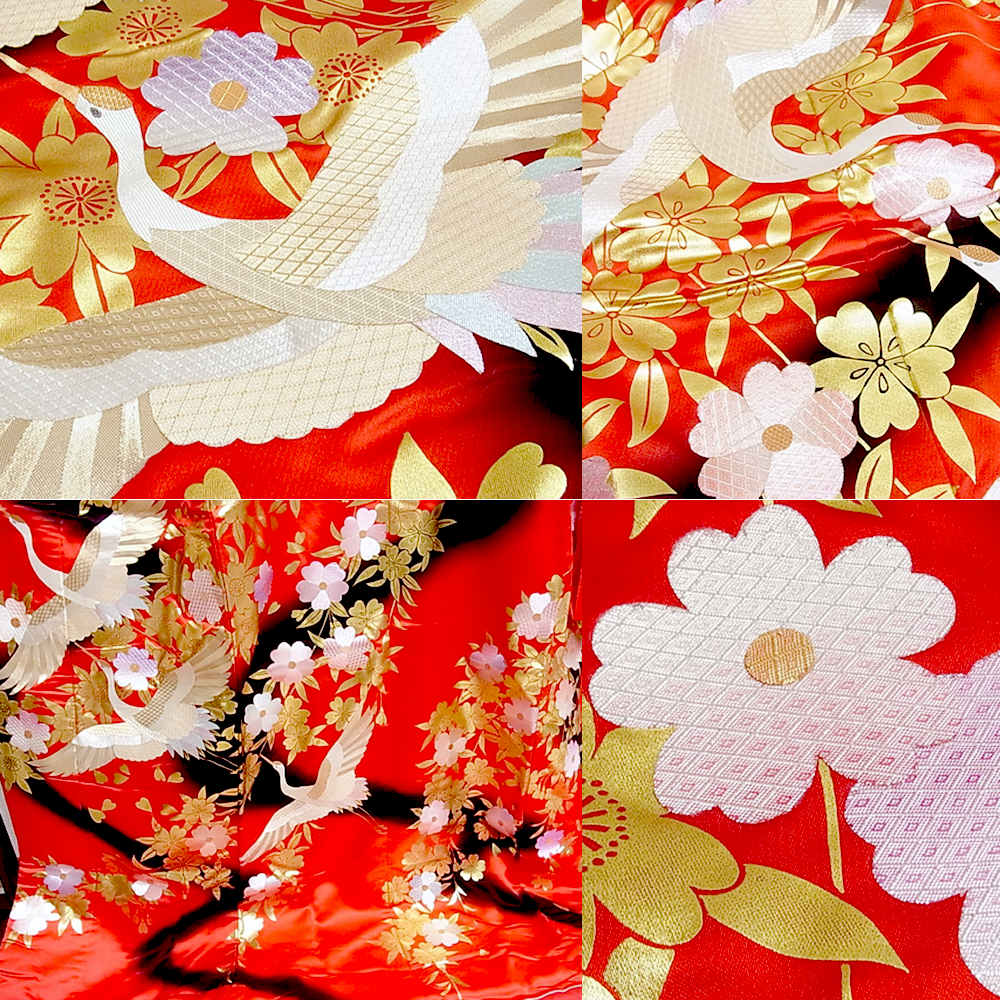 打掛 婚礼衣装 花嫁衣裳 色打掛 桜と幸福鶴 金彩 佐賀錦 豪華