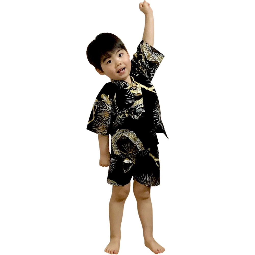 子供甚平 男の子用 龍鷹 黒