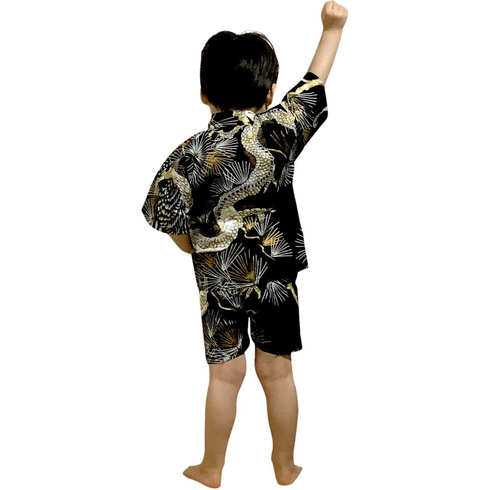 子供甚平 男の子用 龍鷹 黒