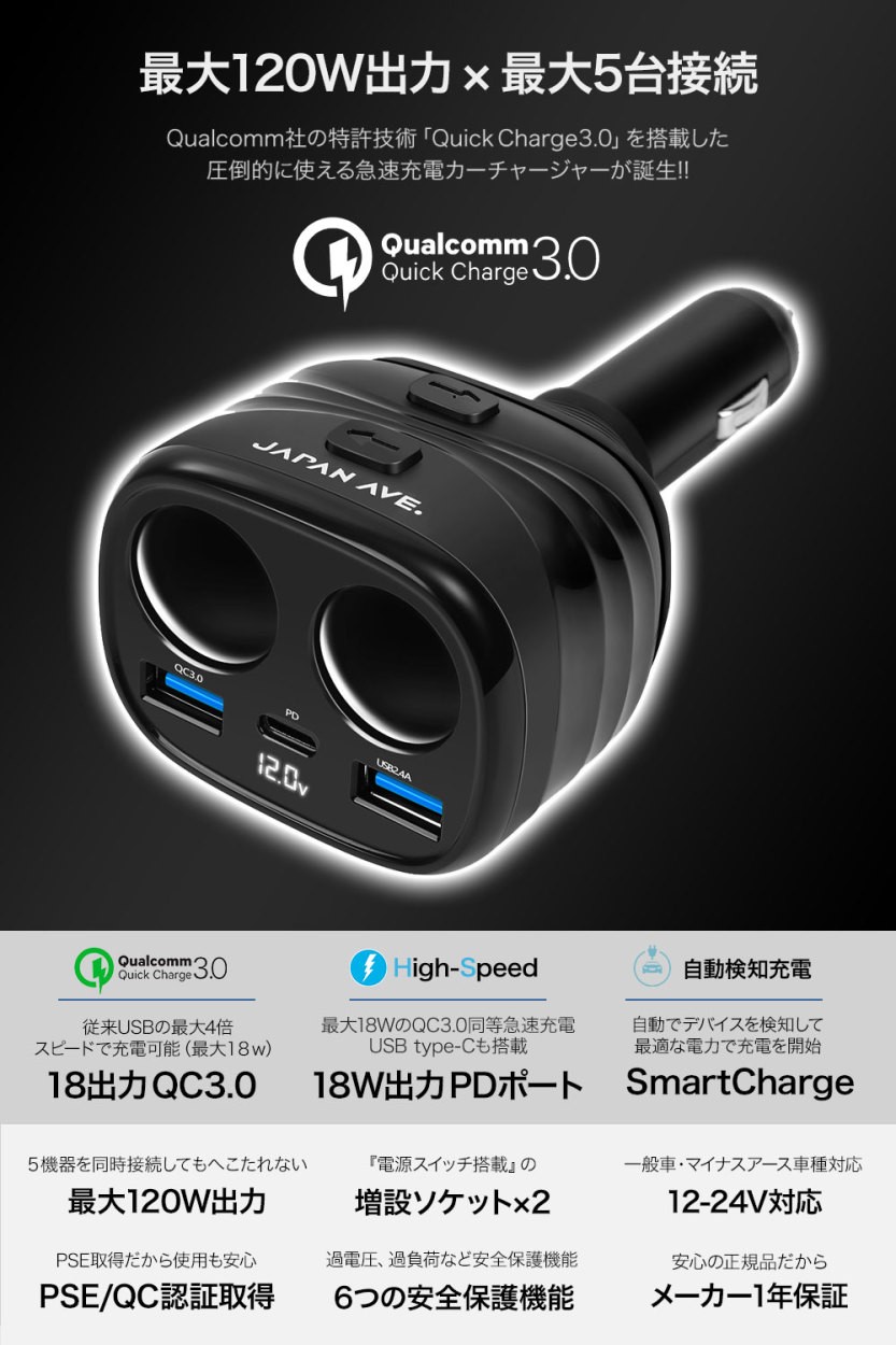 増設 カーチャージャー 車載 急速充電 Qc3 0 Usb 2連 ギガランキングｊｐ