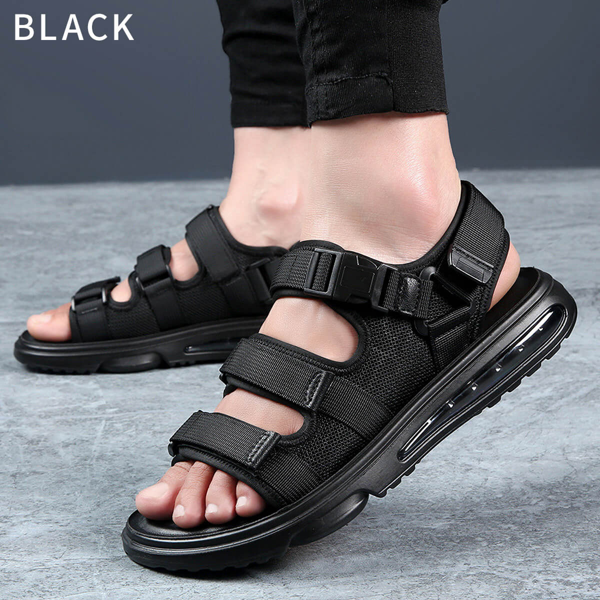 スポーツサンダル メンズ レディース おしゃれ サンダル 靴 黒 人気 ベルクロ スポーツ シューズ 送料無料 UC-324 ギフト 敬老の日 | ブランド登録なし | 01