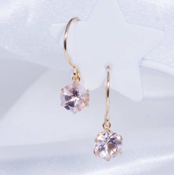 K18 0.8ct モルガナイトピアス ラウンド アメリカン 18金 ピンクアクア