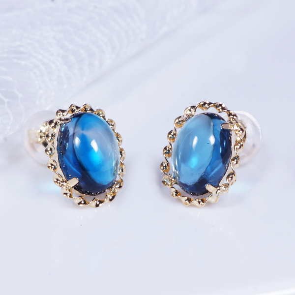 K18 ロンドンブルートパーズ　カボションピアス 楽天市場】【3日以内出荷】大粒 カボションカット ロンドンブルー