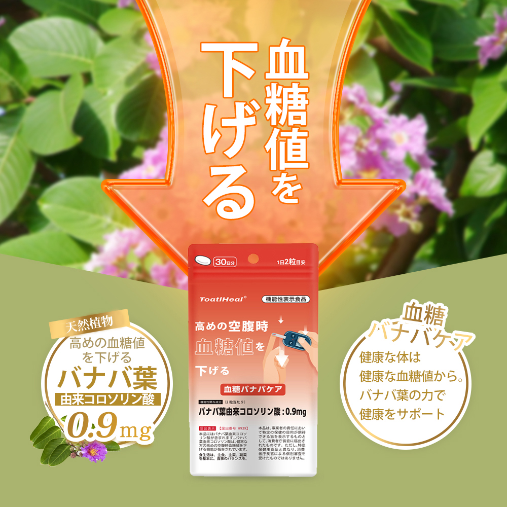 同太和 ToatlHeal 血糖バナバケア ケア 血糖サポート バナバ コロソリン酸 健康食品 サプリメント 血糖値 さぷり 血糖 男性 女性 健康 30粒入/約30日分｜japanhealthcenter｜05