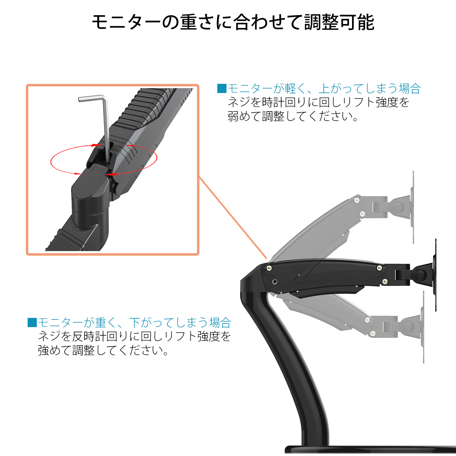 JAPANNEXT（ジャパンネクスト） モニターアーム ガス式 液晶