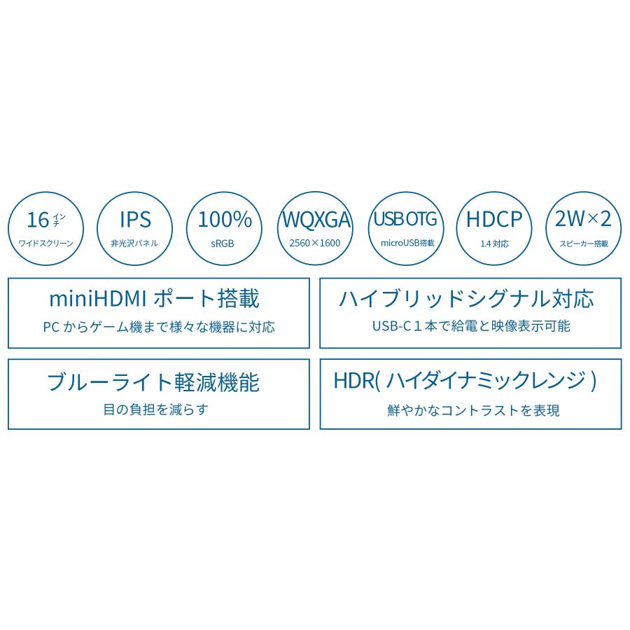 JAPANNEXT 16インチ IPSパネル搭載 WQXGA(2560x1600)解像度 モバイルモニター JN-MD-IPS16WQXGAR USB Type-C miniHDMI ジャパンネクスト｜japannext｜05
