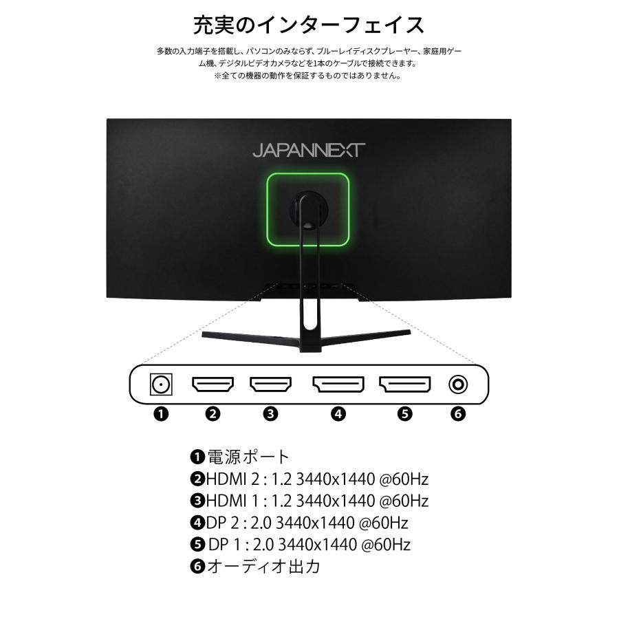 JAPANNEXT 34インチIPSパネル UWQHD(3440x1440)解像度ウルトラワイドモニター JN-IPS3401UWQHDR HDMI DP ジャパンネクスト｜japannext｜16