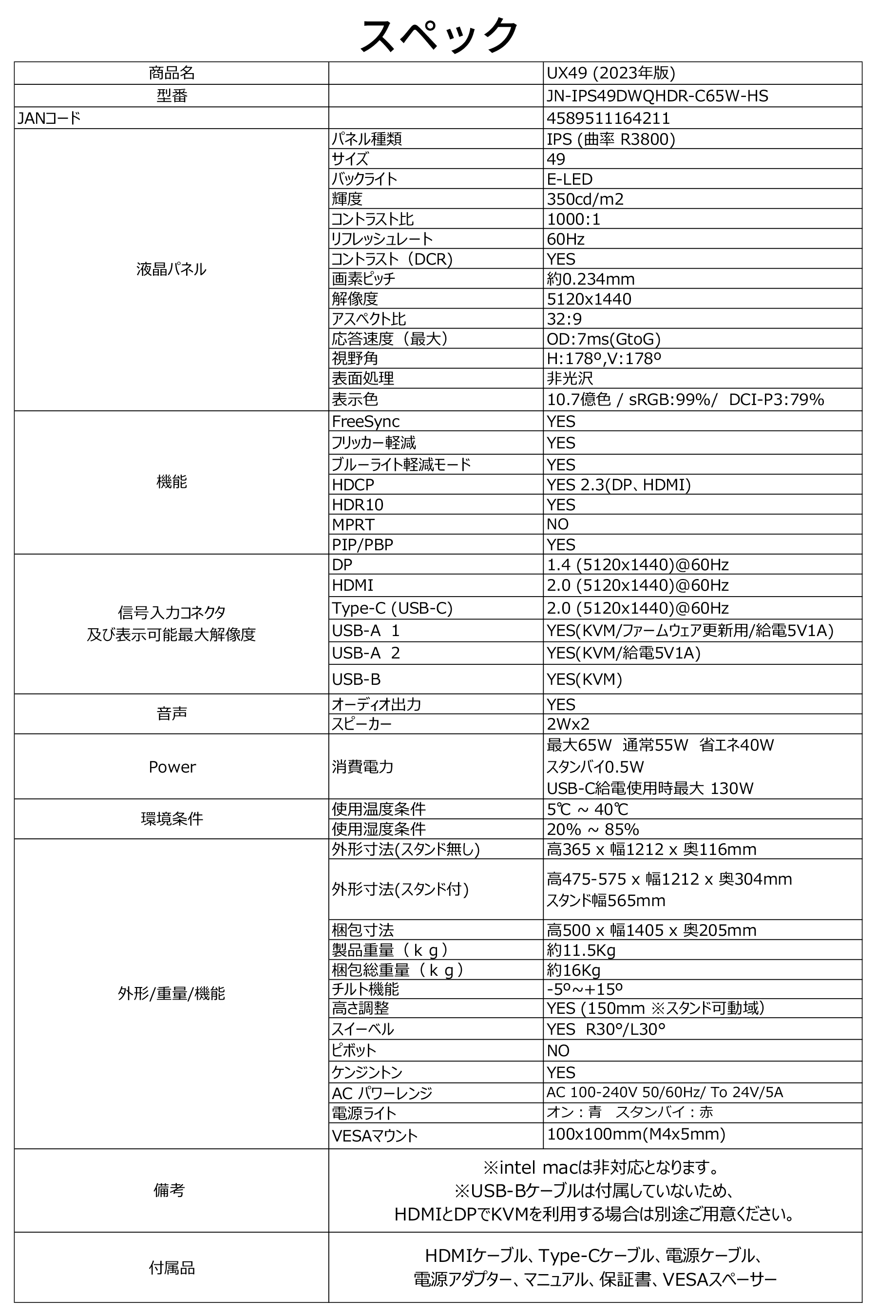 JAPANNEXT 49インチ曲面IPSパネル Dual WQHD(5120x1440)解像度 超