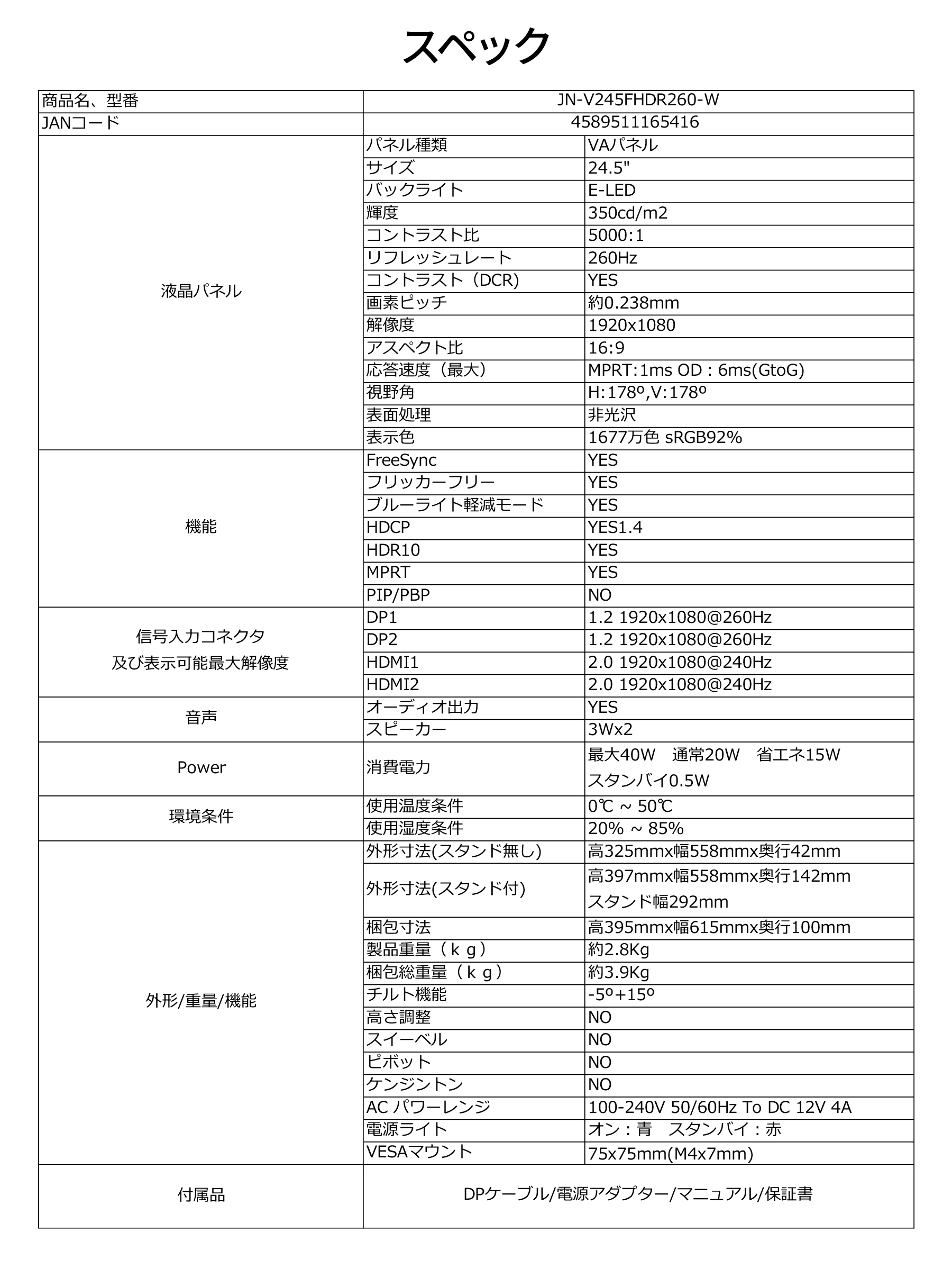 JAPANNEXT 24.5インチ VAパネル搭載 260Hz対応 フルHD(1920x1080 JAPANNEXT 24.5インチ VAパネル搭載 260Hz対応 フルHD(1920x1080