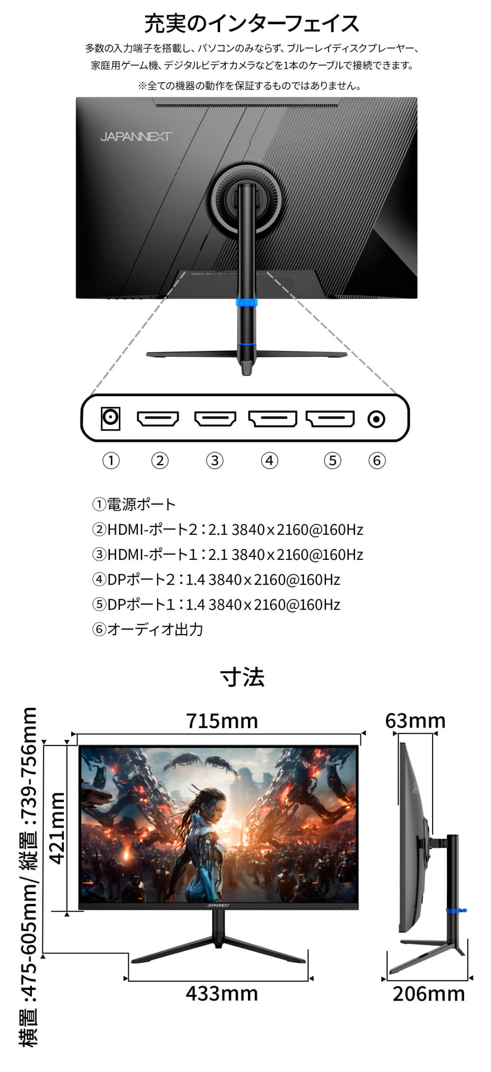 JAPANNEXT 31.5インチ VAパネル搭載 160Hz対応 4K(3840x2160)解像度 ゲーミングモニター JN-315V160UR-HSP HDMI2.1 DP sRGB:99% DCI-P3:90% ジャパンネクスト｜japannext｜18