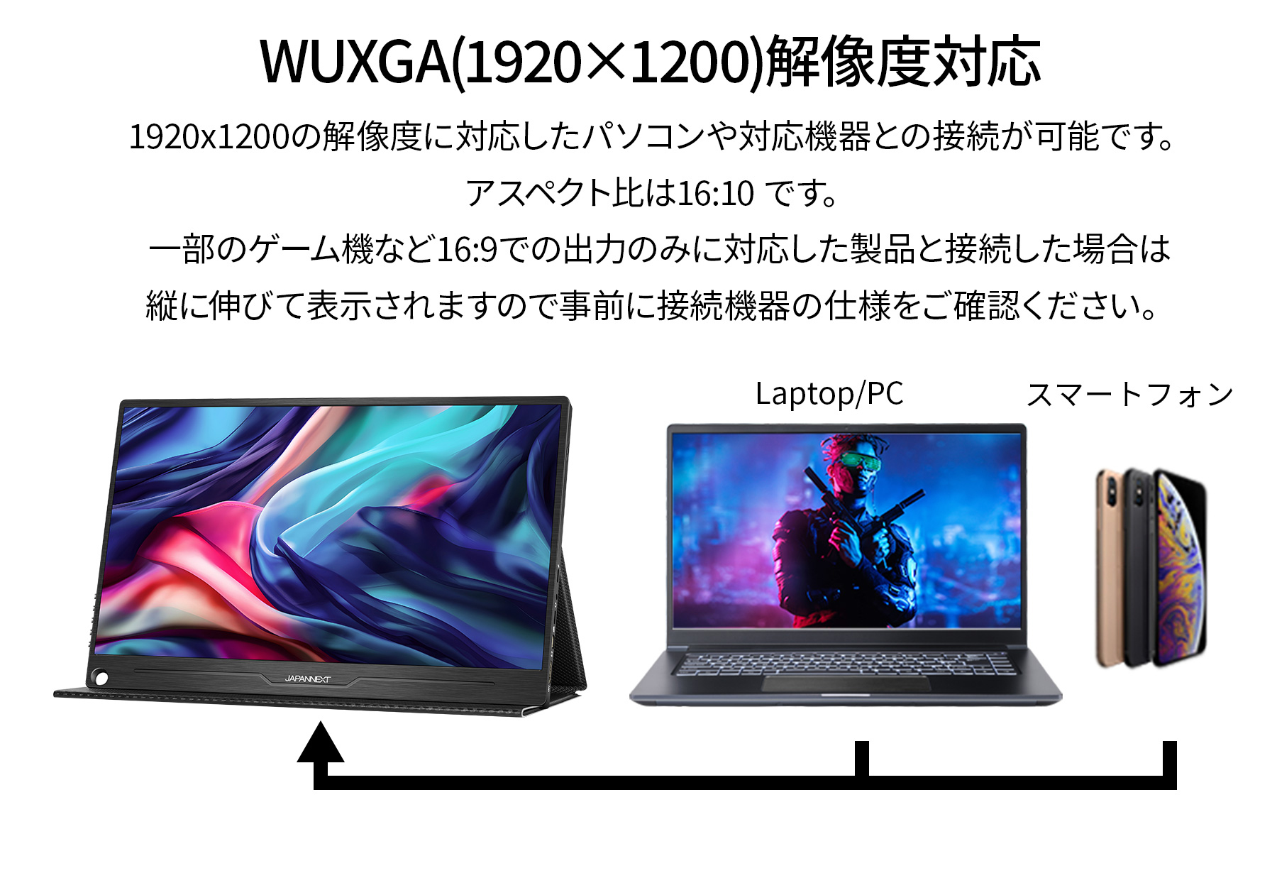 JAPANNEXT 13.3インチ IPSパネル搭載 WUXGA(1920x1200)解像度 モバイルモニター JN-MD-IPS133WUXGAR HDMI miniDisplayPort USB Type-C  ジャパンネクスト｜japannext｜09